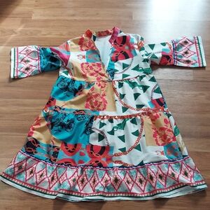 Colorful Patchwork Print Midi Dress - Vibrant Multi